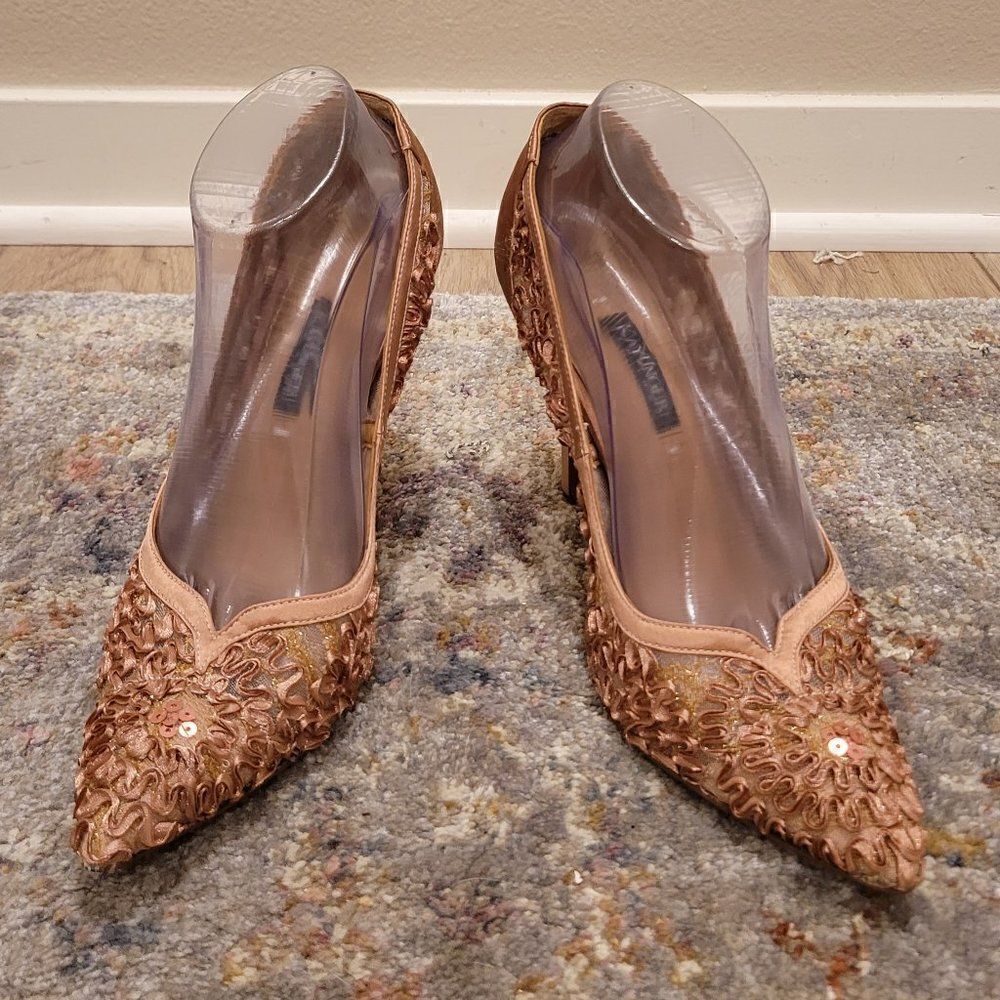 Kay Unger Rose Gold Embellished Pointed Toe Heels